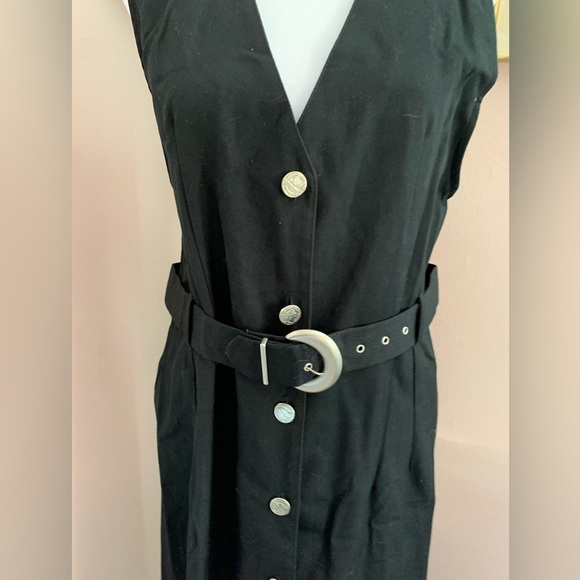 Two Roads Vintage Black Button-Down Maxi Dress belted chic 12 classic old money - Picture 2 of 12